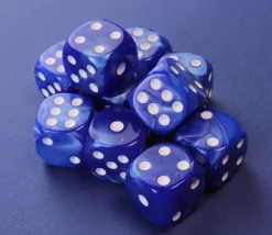 50 Dés bleus perlés nacrés 16 mm avec points 1 à 6