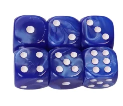 50 Dés bleus perlés nacrés 16 mm avec points 1 à 6