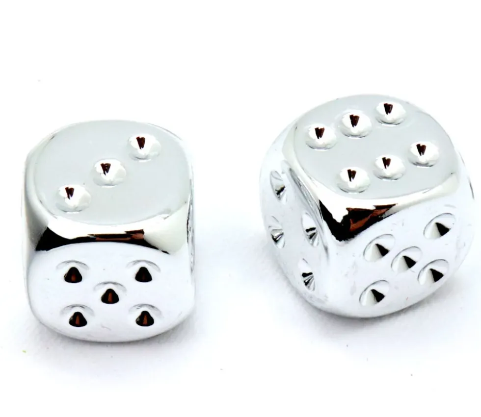 2 dés couleur argent 16 mm