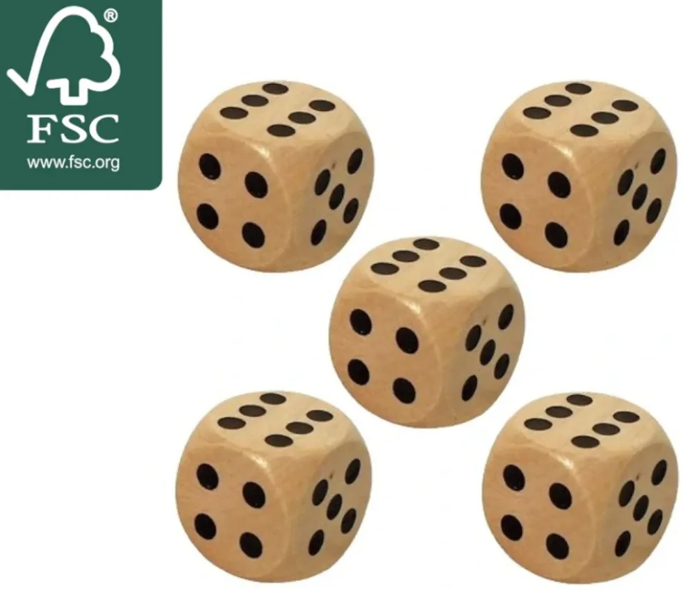 5 Dés en bois 3 cm de 1 à 6 pour jeu de société yam géant