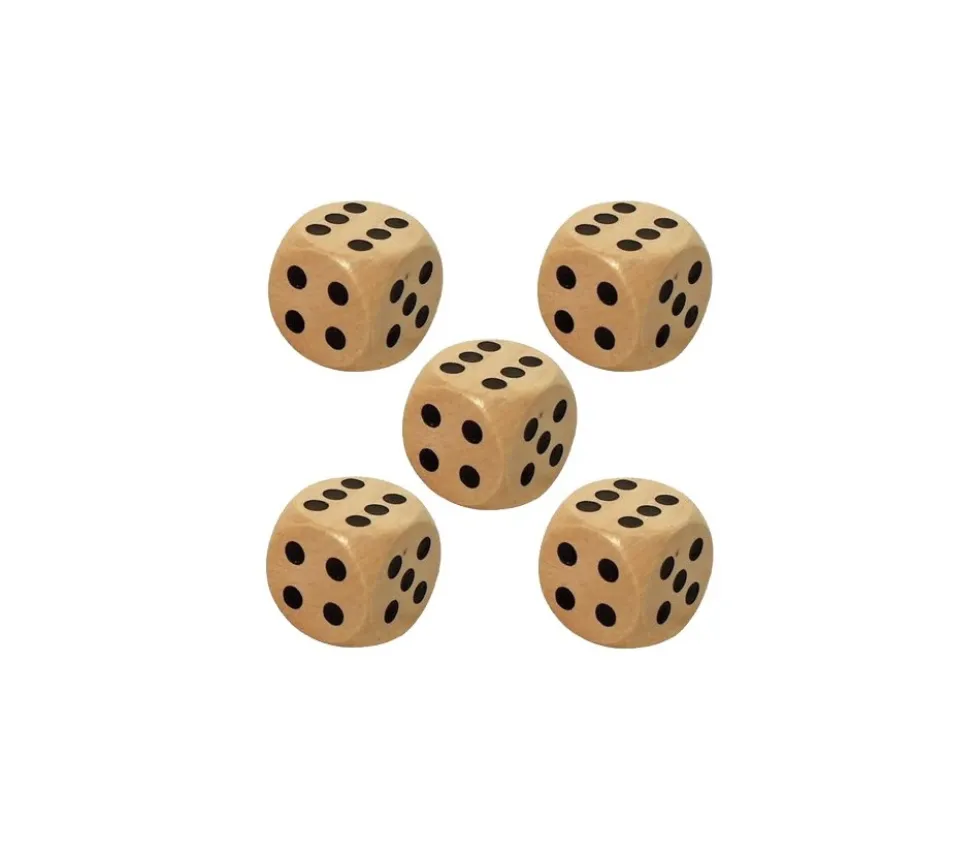 5 Dés en bois 3 cm de 1 à 6 pour jeu de société yam géant