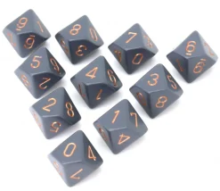 10 dés 10 faces opaques gris et or de 0 à 9 - Chessex
