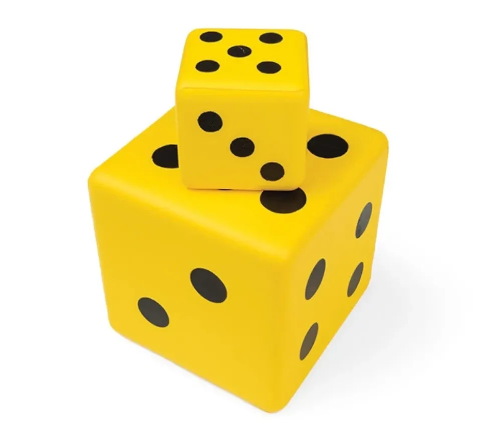 2 dés géants 7.5 cm et 15 cm mousse dense jaune