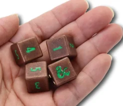 4 Dés métal Donjons & Dragons D6 chiffres verts