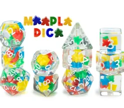 7 dés multifaces avec mini meeples à l'intérieur