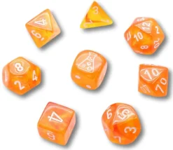 8 dés multi-faces Borealis orange sanguine chessex Lab dice 6