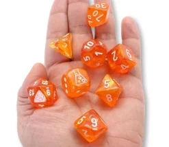 8 dés multi-faces Borealis orange sanguine chessex Lab dice 6