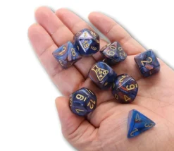 8 dés multi-faces cuivré/bleu chiffres dorés LAB dice 6