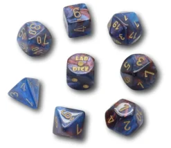 8 dés multi-faces cuivré/bleu chiffres dorés LAB dice 6