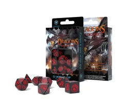 7 dés multifaces effet dragon noir avec gravage rouge