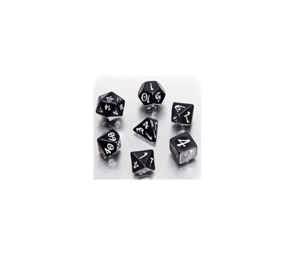 7 dés multifaces noirs gravage blanc CLASSIC ELVEN- syle elfe