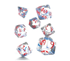 7 dés multi-faces translucides bleu/rouge RPG - QWorkshop