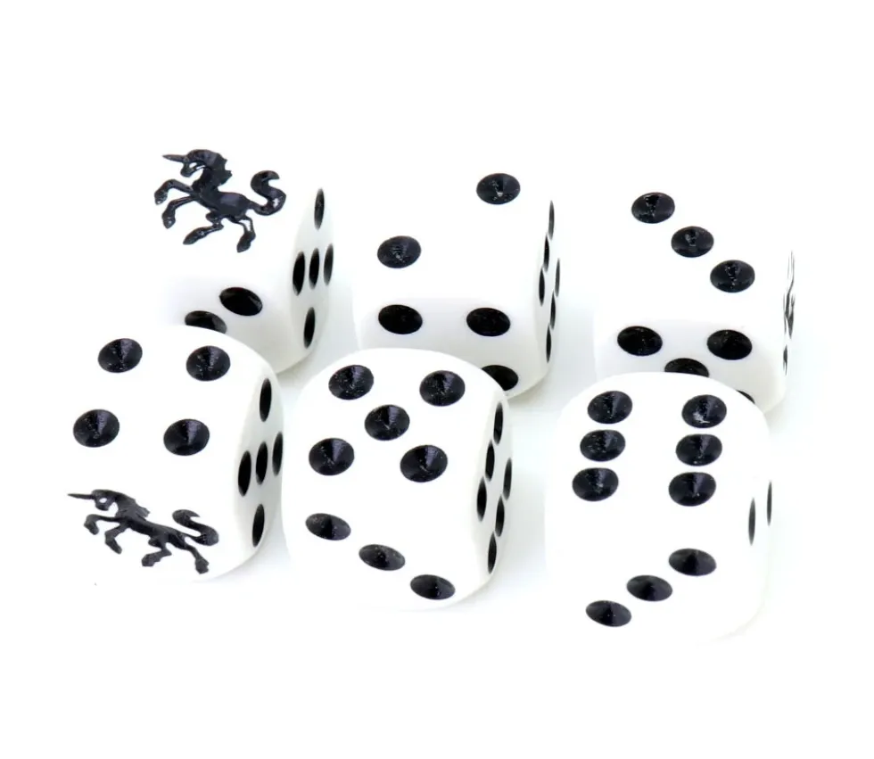 Dé spécial licorne noire 23456 taille 16 mm
