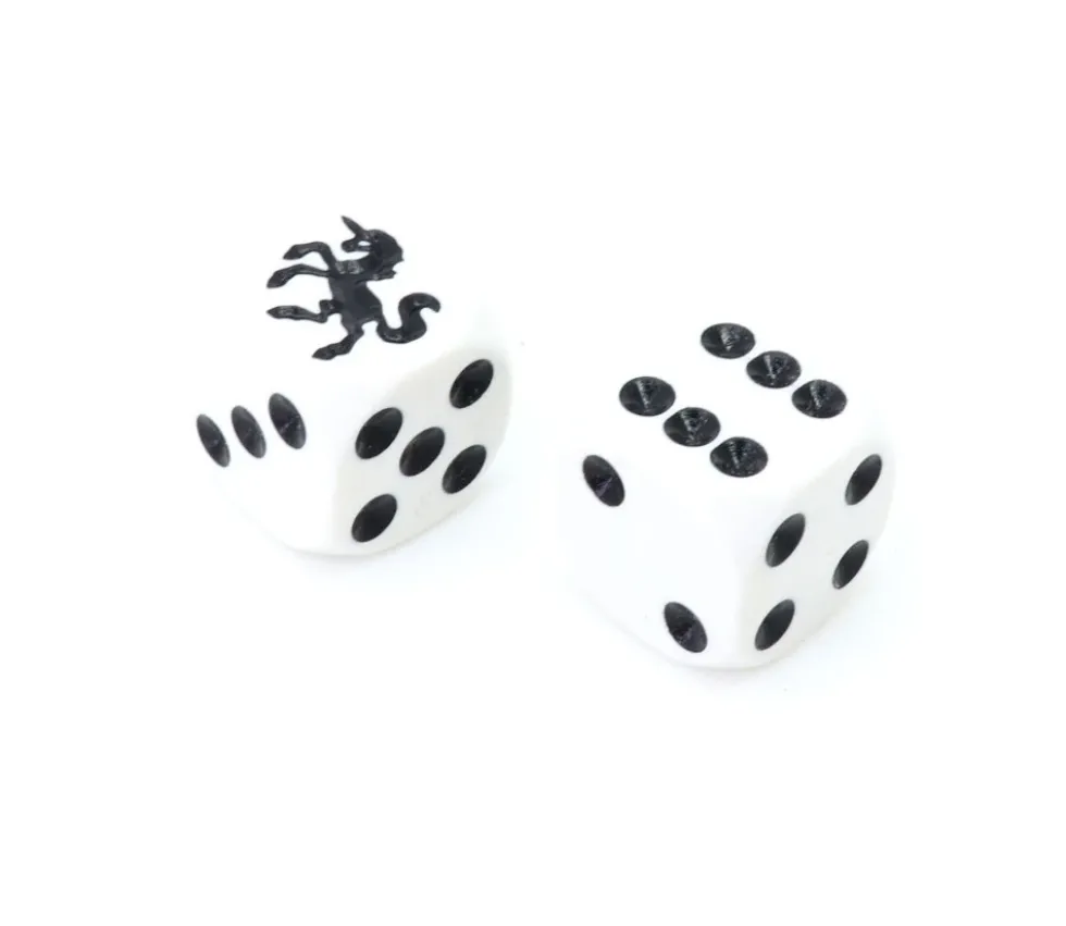 Dé spécial licorne noire 23456 taille 16 mm