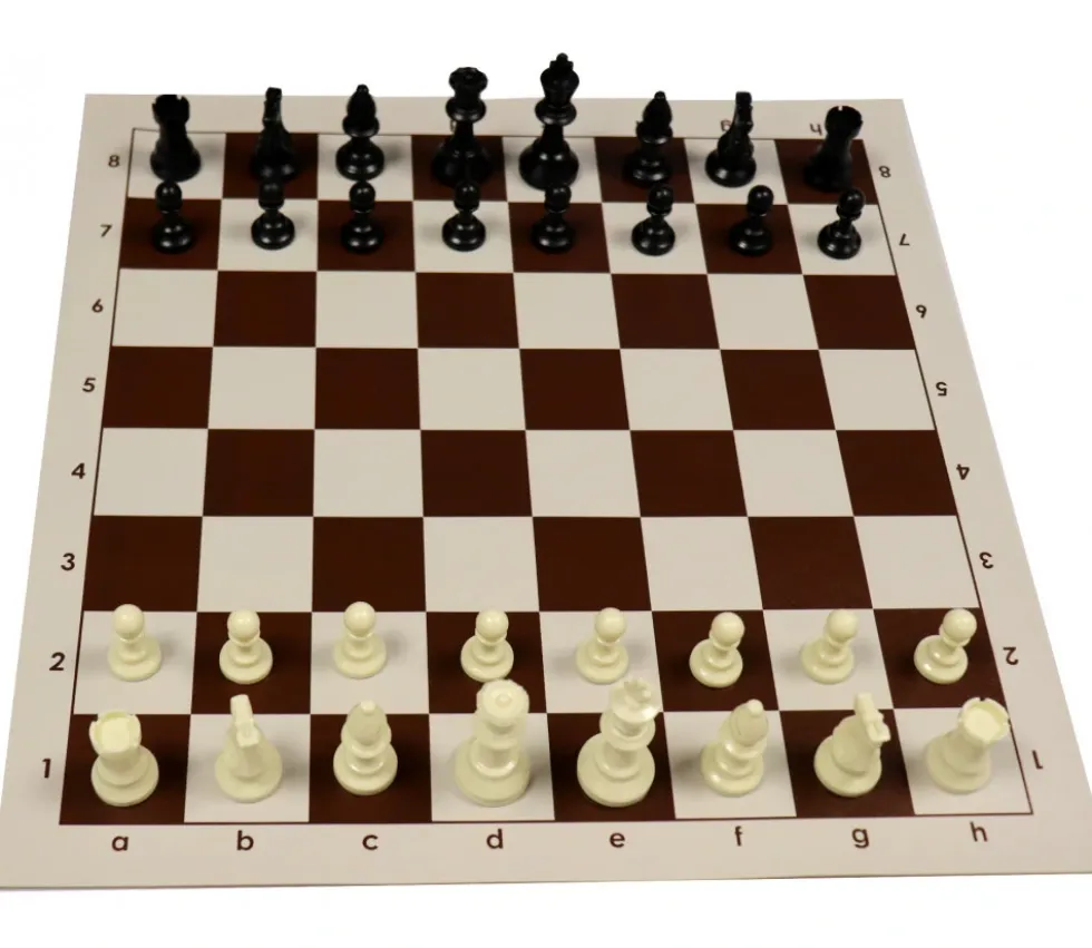 Echiquier tapis de jeu roulable 43x43 cm échec marron/blanc