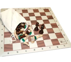 Echiquier tapis jeu enroulable 51x51 cm échec décor marron/blanc