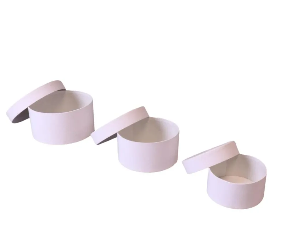 2e choix - 3 Boites gigognes rondes carton blanc - Ø 8-10-12 cm avec défauts