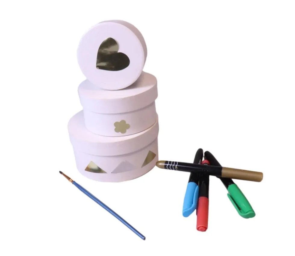 2e choix - 3 Boites gigognes rondes carton blanc - Ø 8-10-12 cm avec défauts