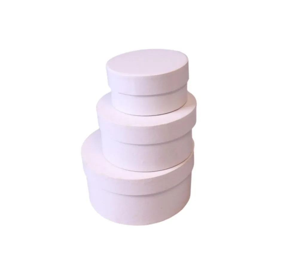 2e choix - 3 Boites gigognes rondes carton blanc - Ø 8-10-12 cm avec défauts