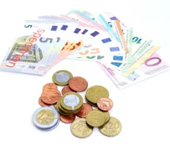 Euros factices 44 pièces et billets (22 pièces Re-plastique et 22 billets papier) pour jeux