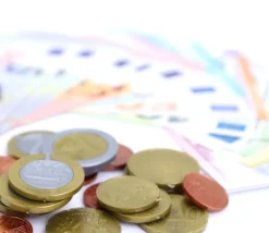 Euros factices 44 pièces et billets (22 pièces Re-plastique et 22 billets papier) pour jeux