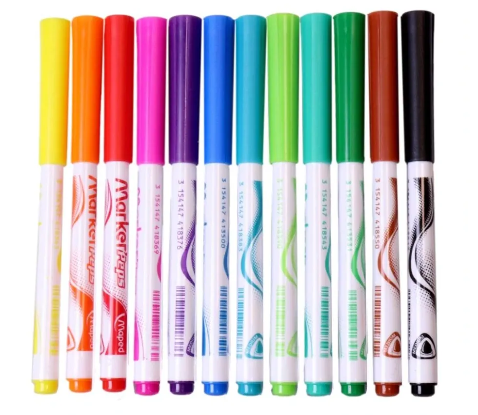12 Feutres effaçables pour ardoise ou tableau blanc - 12 couleurs