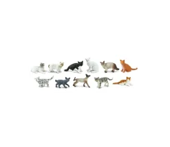 11 figurines chats dans un tube de rangement