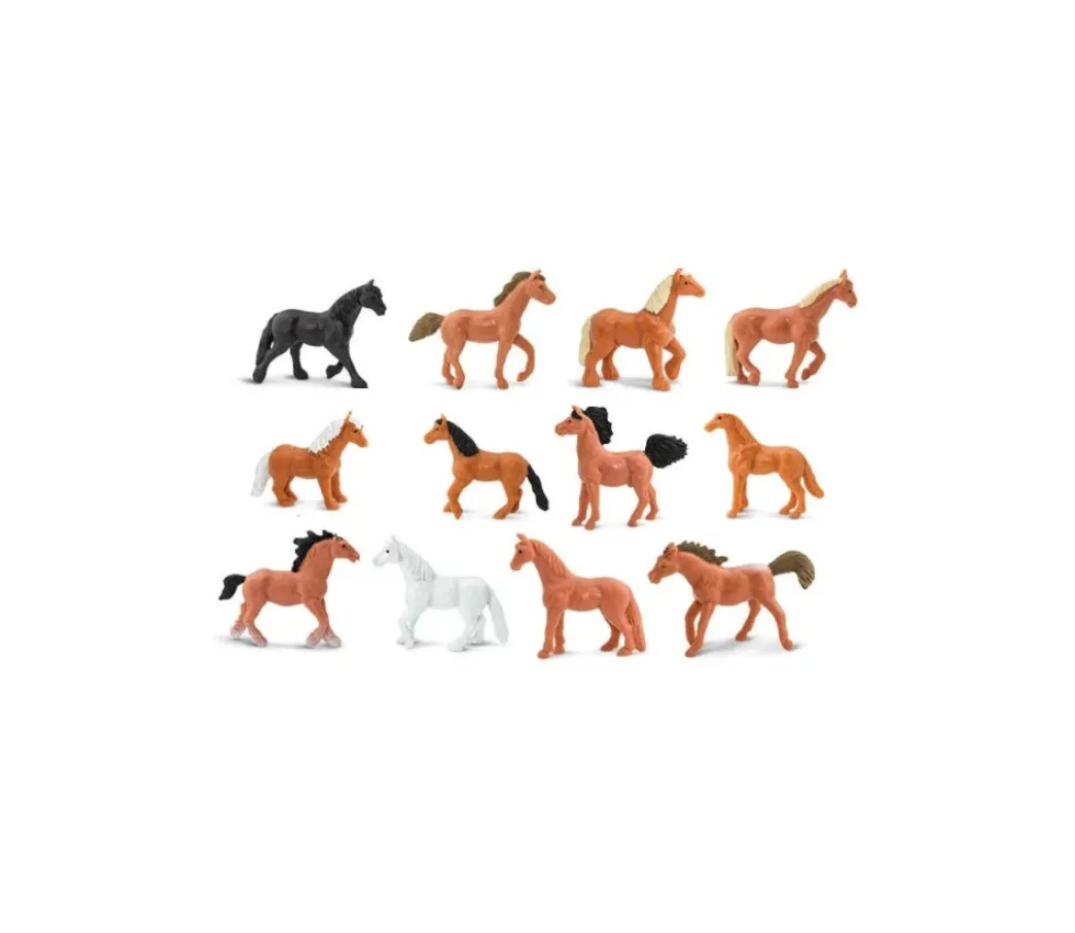 12 figurines chevaux dans un tube de rangement