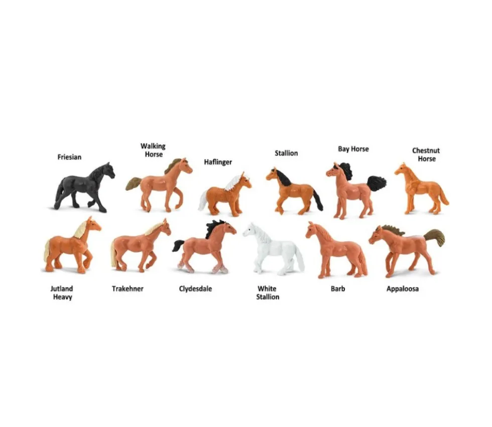 12 figurines chevaux dans un tube de rangement