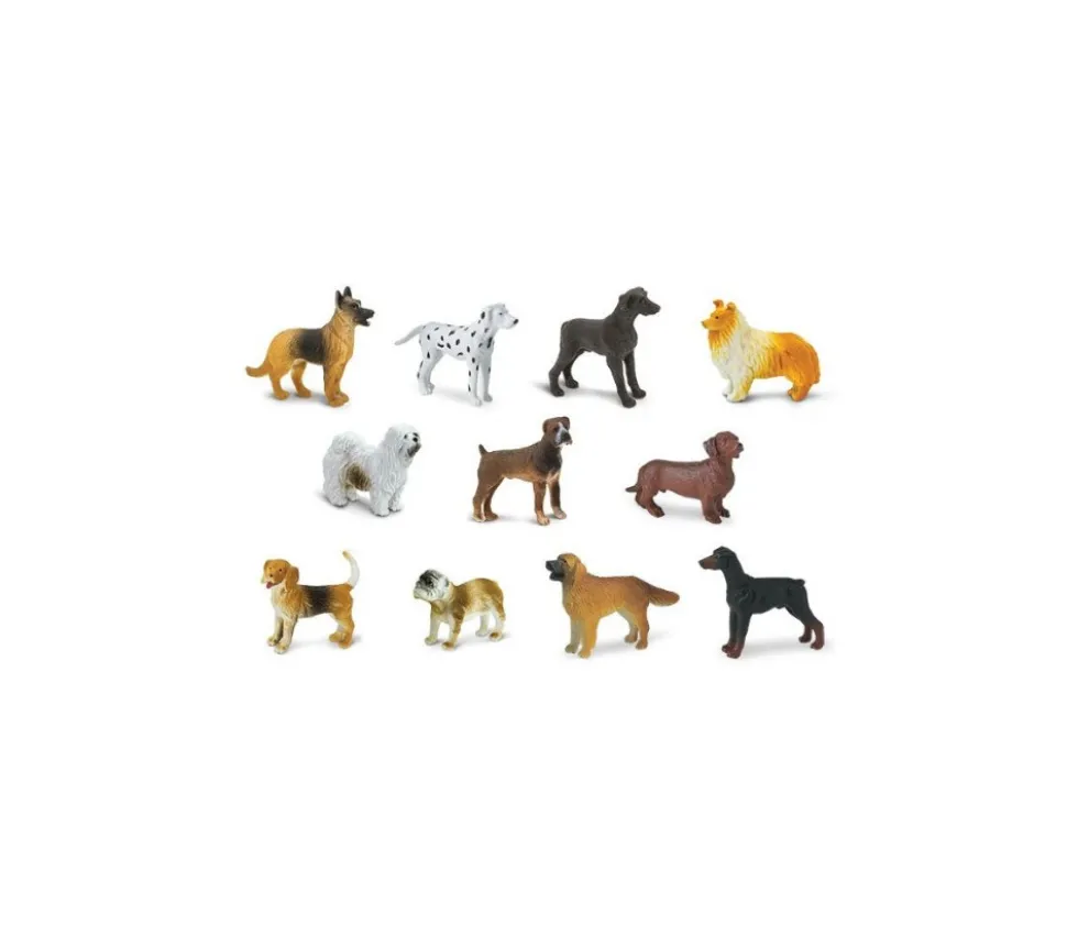 11 figurines chiens dans un tube de rangement