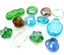 12 Galets coquillages poissons brillants