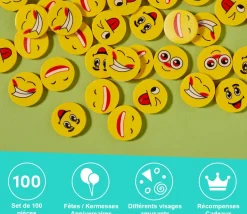 100 gommes emojis visages rigolos 2,5 cm