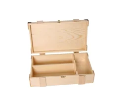 Grand coffret bois 37.5 x 22.4 x 11 cm avec charnières - coins métal