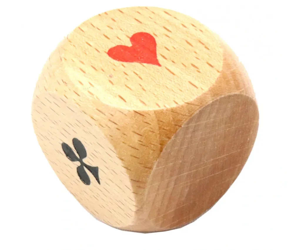 Grand Dé belote bois 4.1 cm atout symbole des cartes