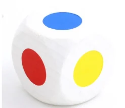 Grand Dé bois 30 mm 6 points couleurs orange blanc rouge vert jaune bleu