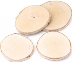 4 grandes rondelles bois brut avec écorce - entre 7 et 10 cm