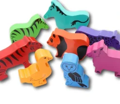 8 grands animaux en bois arc-en-ciel