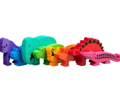 8 grands animaux en bois arc-en-ciel