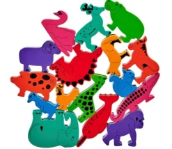 8 grands animaux en bois arc-en-ciel