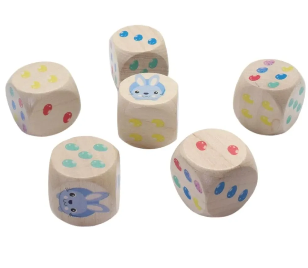 Gros dé en bois Pâques lapin et oeufs 2.5 cm
