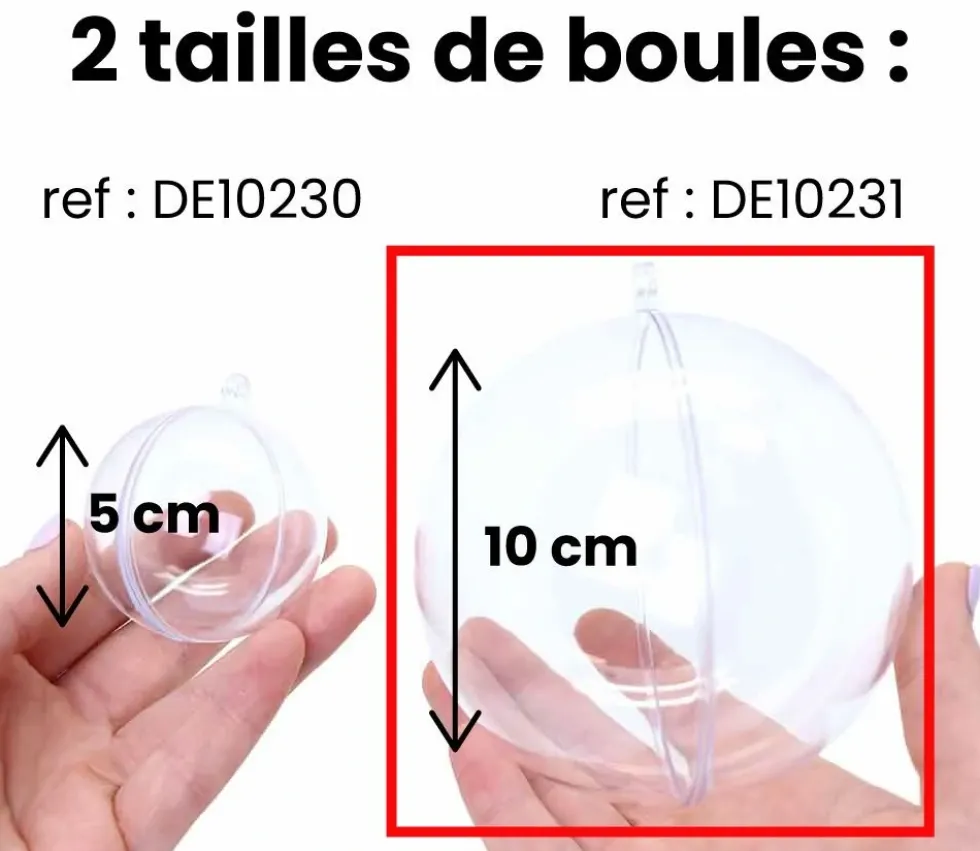 5 grosses Boules 10 cm plastique cristal à remplir et suspendre