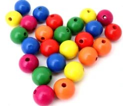 25 grosses perles rondes en bois 7 couleurs 25 mm de diamètre