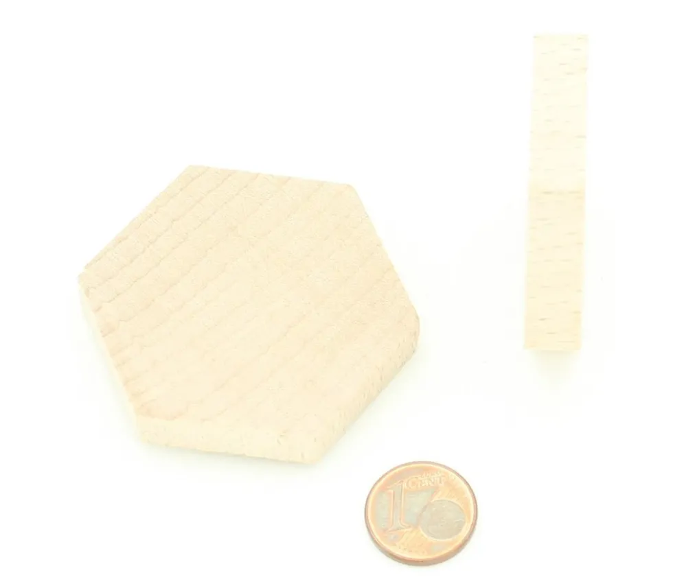 Hexagone plat en bois de 4.5 cm - 45 x 45 x 8 mm