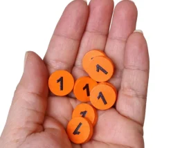 Jeton bois numéro 1 rond plat de 21 x 4 mm orange
