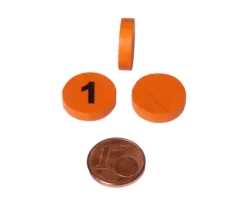 Jeton bois numéro 1 rond plat de 21 x 4 mm orange