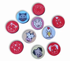 35 jetons aimants ronds animaux - diamètre 2 cm
