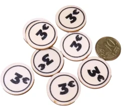 500 jetons en bois 3 € - 2.5 cm