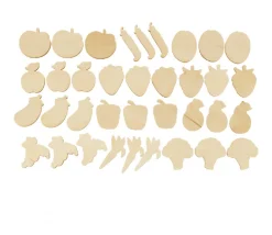 36 jetons fruits et légumes en bois naturel