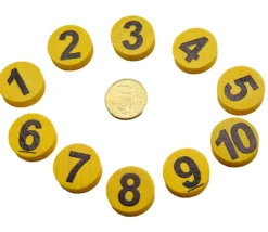 10 Jetons numérotés 1 à 10 bois 21x7mm coloris aléatoire