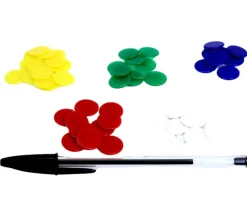 100 jetons ronds 1.7 cm en plastique - 5 couleurs